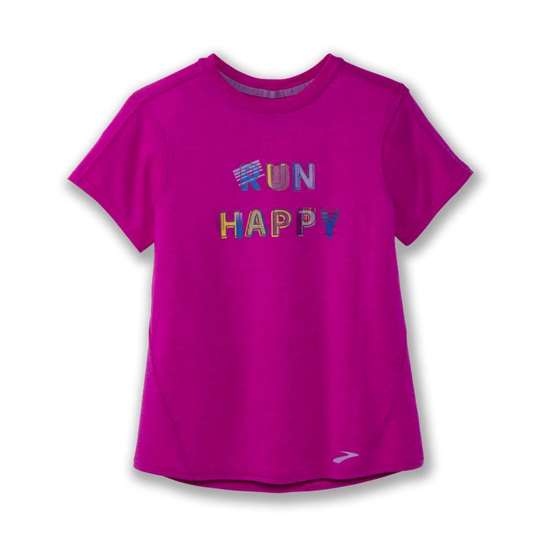 Brooks Distance Graphic tee Short Sleeve Running Shirt - Women's - Heather Magenta/Run Happy (74306-